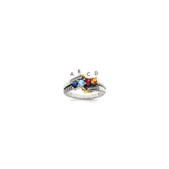 Sterling Silver Antiqued w/14k 4-stone w/Diamond Mother's Ring - 81