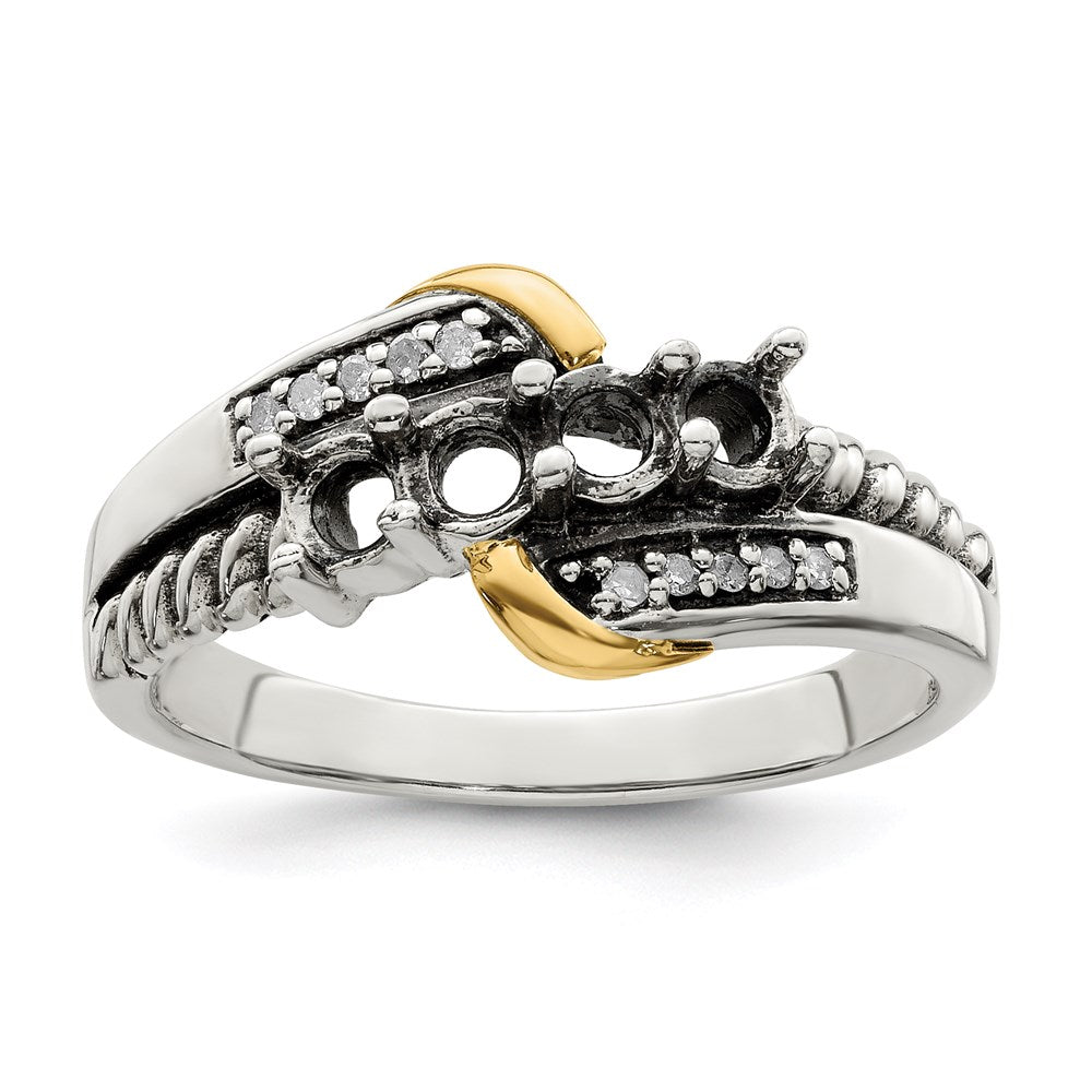 Sterling Silver Antiqued w/14k 4-stone w/Diamond Mother's Ring - 81