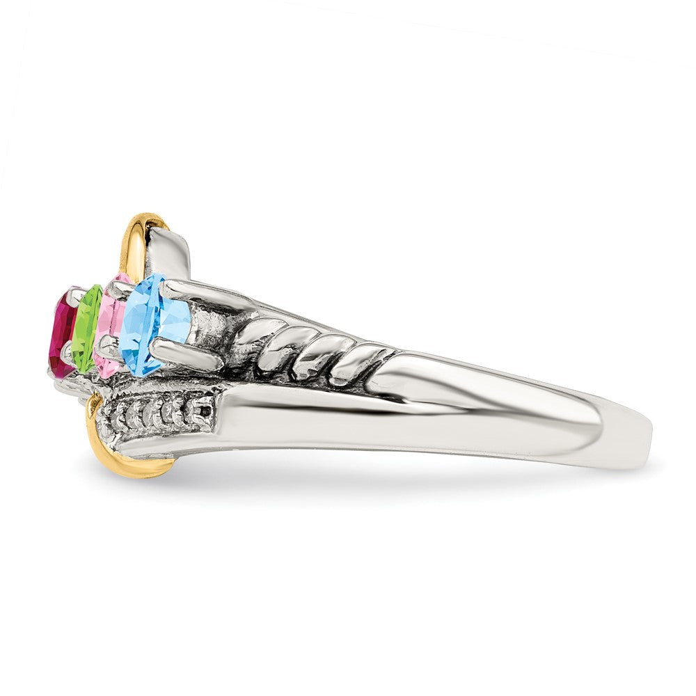Sterling Silver Antiqued w/14k 5-stone w/Diamond Mother's Ring - 79
