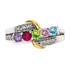 Sterling Silver Antiqued w/14k 5-stone w/Diamond Mother's Ring - 79