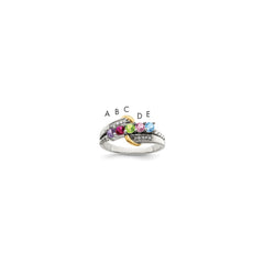 Sterling Silver Antiqued w/14k 5-stone w/Diamond Mother's Ring - 78