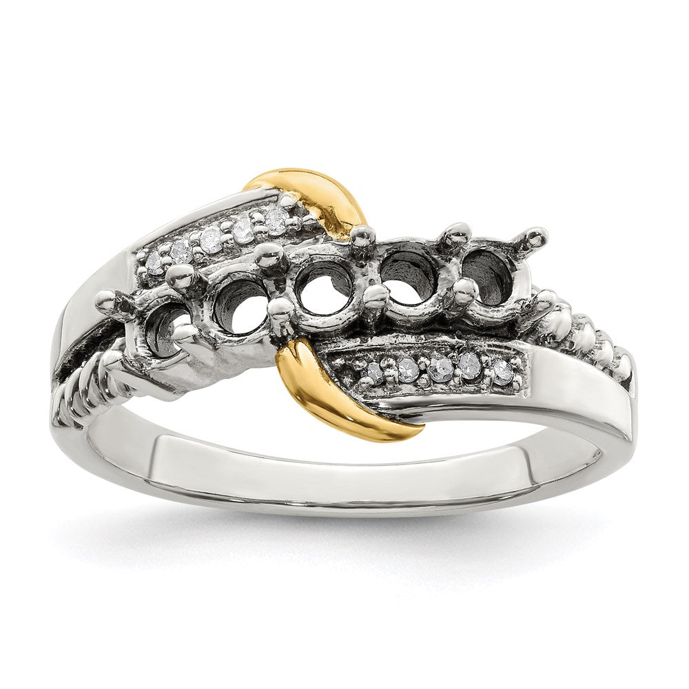 Sterling Silver Antiqued w/14k 5-stone w/Diamond Mother's Ring - 78