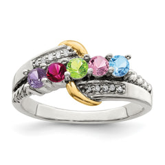 Sterling Silver Antiqued w/14k 5-stone w/Diamond Mother's Ring - 78