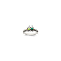 Sterling Silver Antiqued w/14k 2-stone w/Diamond Mother's Ring - 81