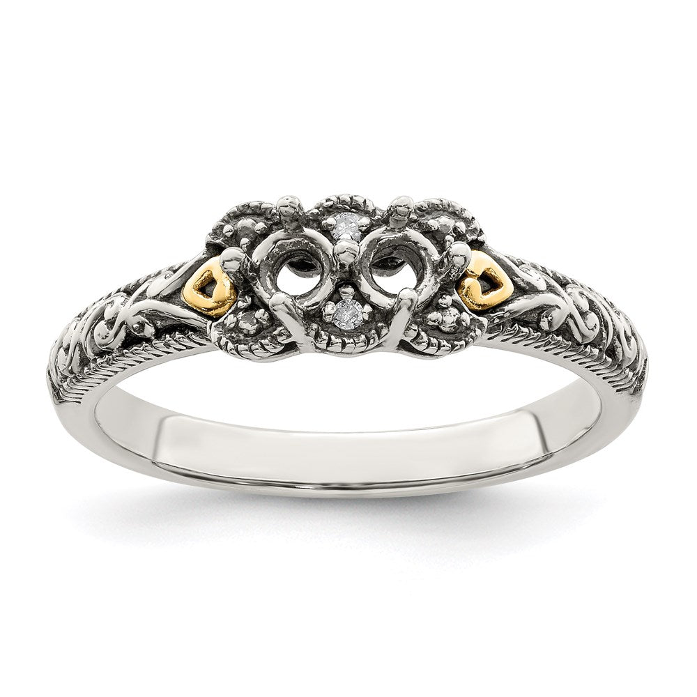 Sterling Silver Antiqued w/14k 2-stone w/Diamond Mother's Ring - 81