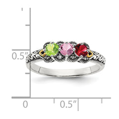 Sterling Silver Antiqued w/14k 3-stone w/Diamond Mother's Ring Semi-Mount - 74