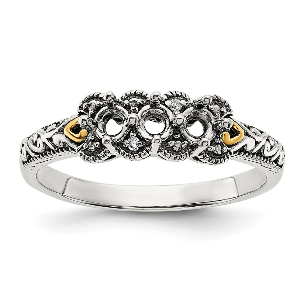Sterling Silver Antiqued w/14k 3-stone w/Diamond Mother's Ring - 87
