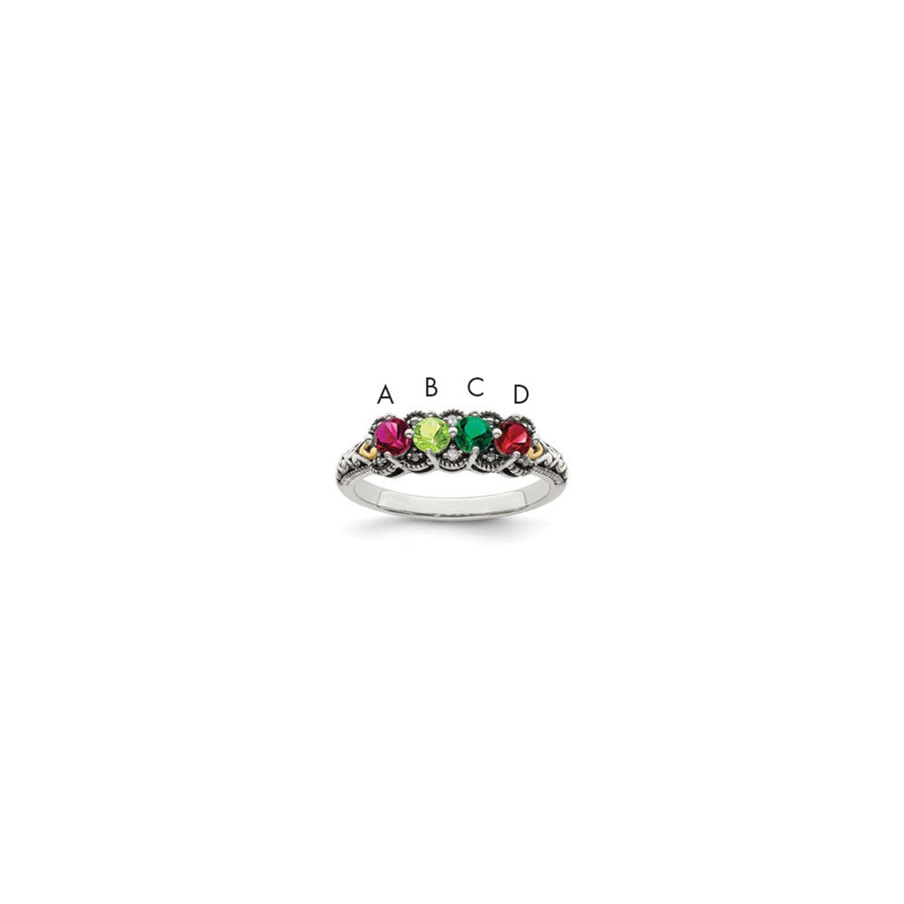 Sterling Silver Antiqued w/14k 4-stone w/Diamond Mother's Ring Semi-Mount - 73