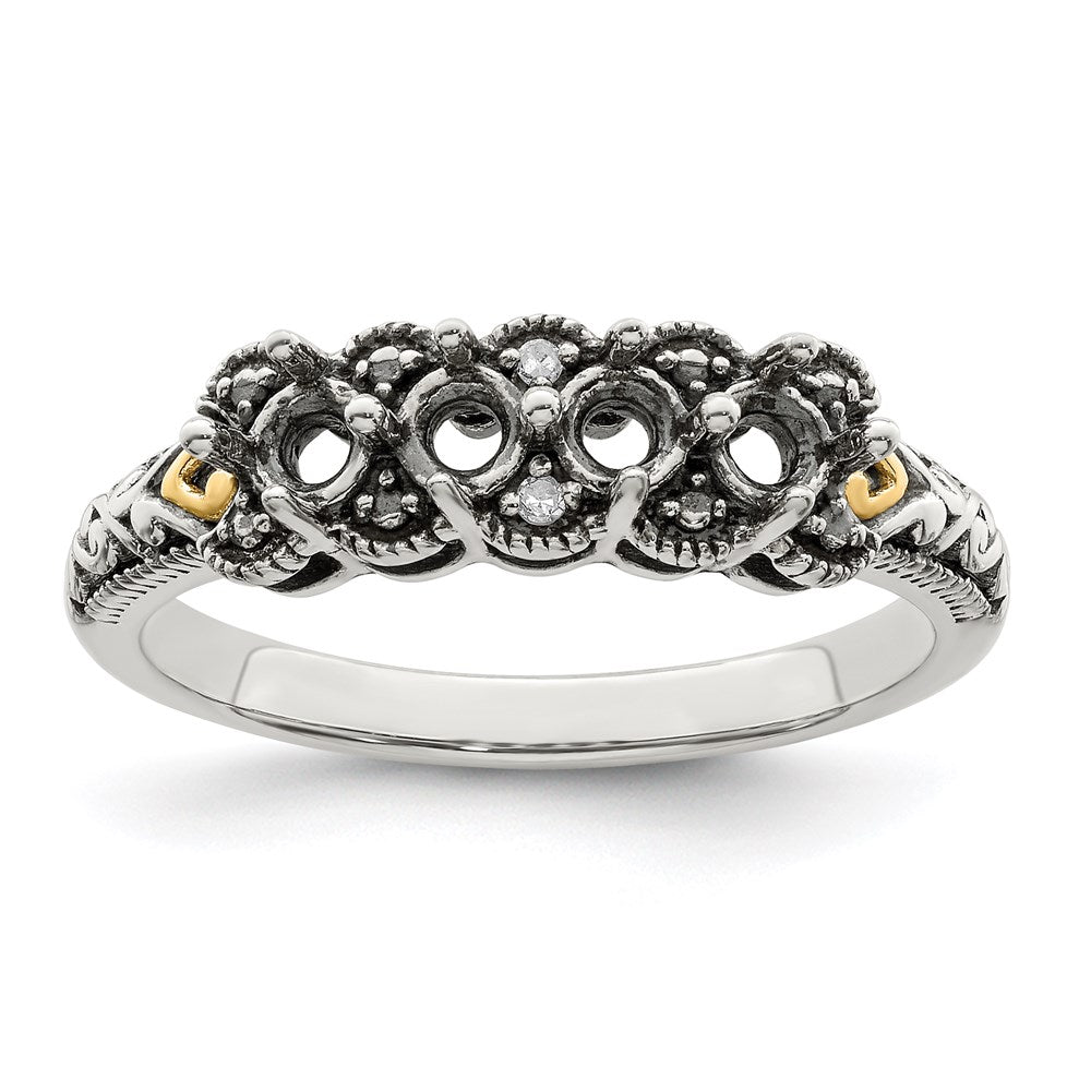 Sterling Silver Antiqued w/14k 4-stone w/Diamond Mother's Ring Semi-Mount - 74