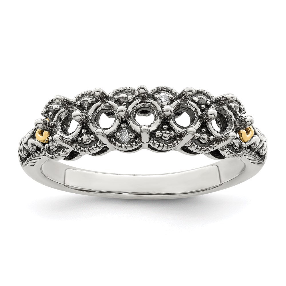 Sterling Silver Antiqued w/14k 5-stone w/Diamond Mother's Ring - 84