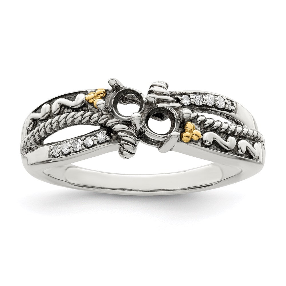 Sterling Silver Antiqued w/14k 2-stone w/Diamond Mother's Ring - 88
