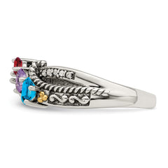 Sterling Silver Antiqued w/14k 3-stone w/Diamond Mother's Ring - 88