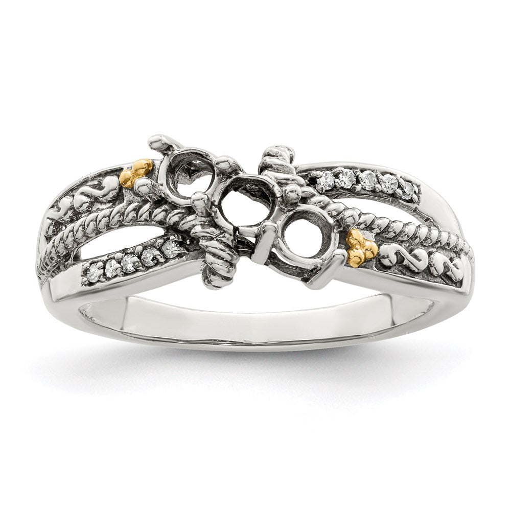 Sterling Silver Antiqued w/14k 3-stone w/Diamond Mother's Ring - 88