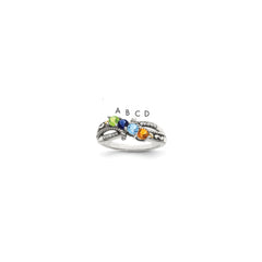 Sterling Silver Antiqued w/14k 4-stone w/Diamond Mother's Ring - 90