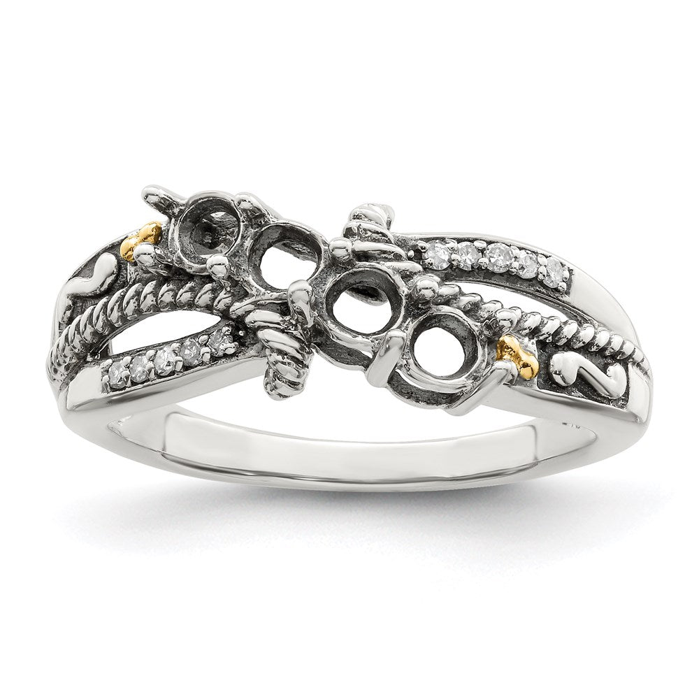 Sterling Silver Antiqued w/14k 4-stone w/Diamond Mother's Ring - 76