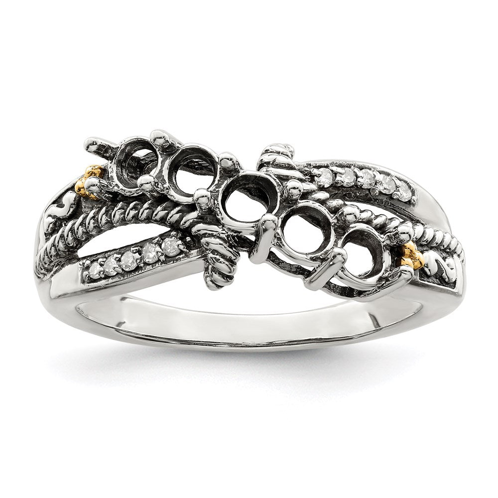 Sterling Silver Antiqued w/14k 5-stone w/Diamond Mother's Ring - 89