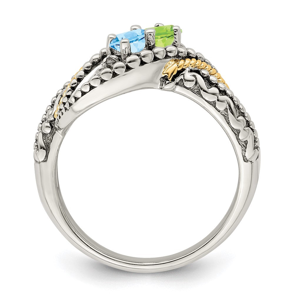 Sterling Silver Antiqued w/14k 2-stone w/Diamond Mother's Ring - 3