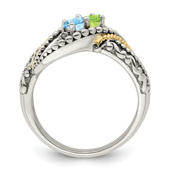 Sterling Silver Antiqued w/14k 2-stone w/Diamond Mother's Ring - 3