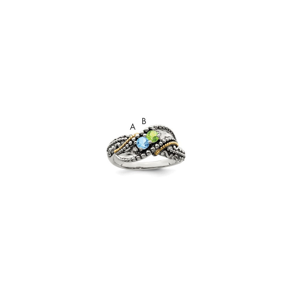 Sterling Silver Antiqued w/14k 2-stone w/Diamond Mother's Ring - 3