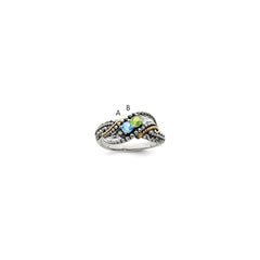Sterling Silver Antiqued w/14k 2-stone w/Diamond Mother's Ring - 3