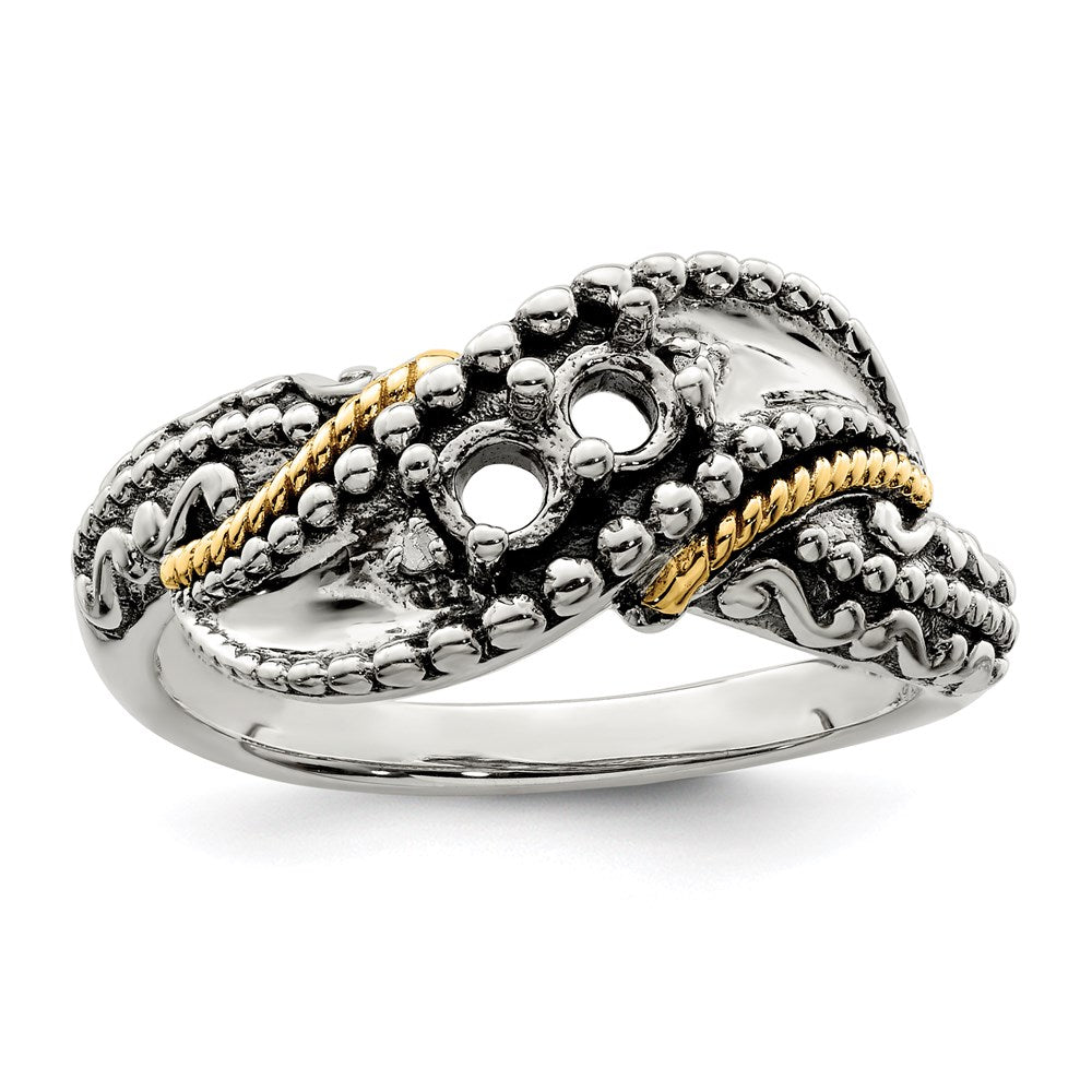 Sterling Silver Antiqued w/14k 2-stone w/Diamond Mother's Ring - 4