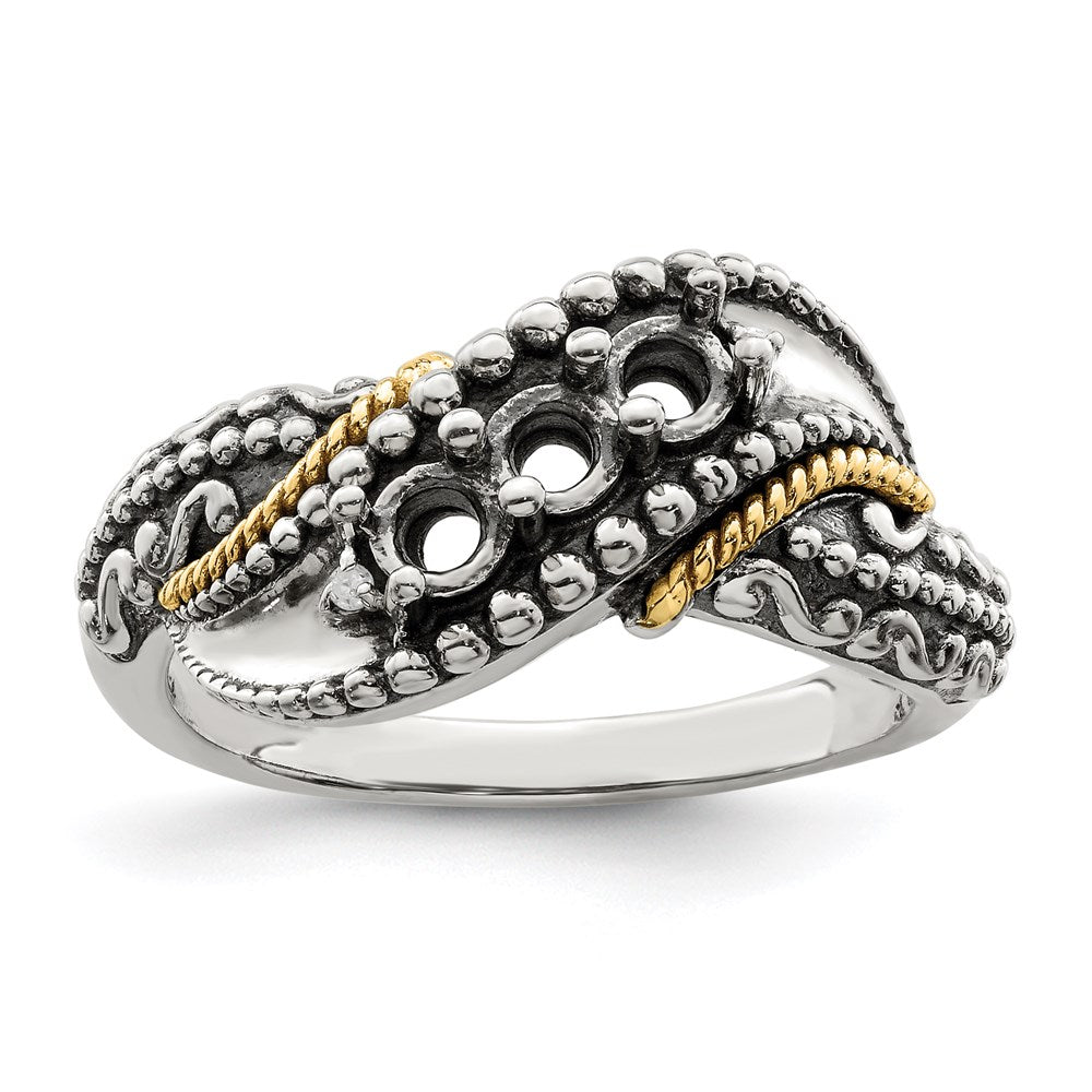 Sterling Silver Antiqued w/14k 3-stone w/Diamond Mother's Ring - 83