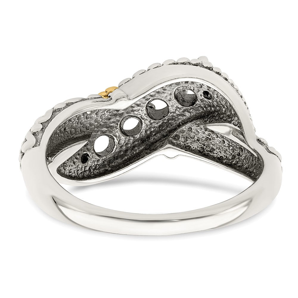 Sterling Silver Antiqued w/14k 4-stone w/Diamond Mother's Ring - 84