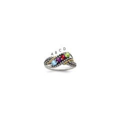 Sterling Silver Antiqued w/14k 4-stone w/Diamond Mother's Ring - 84