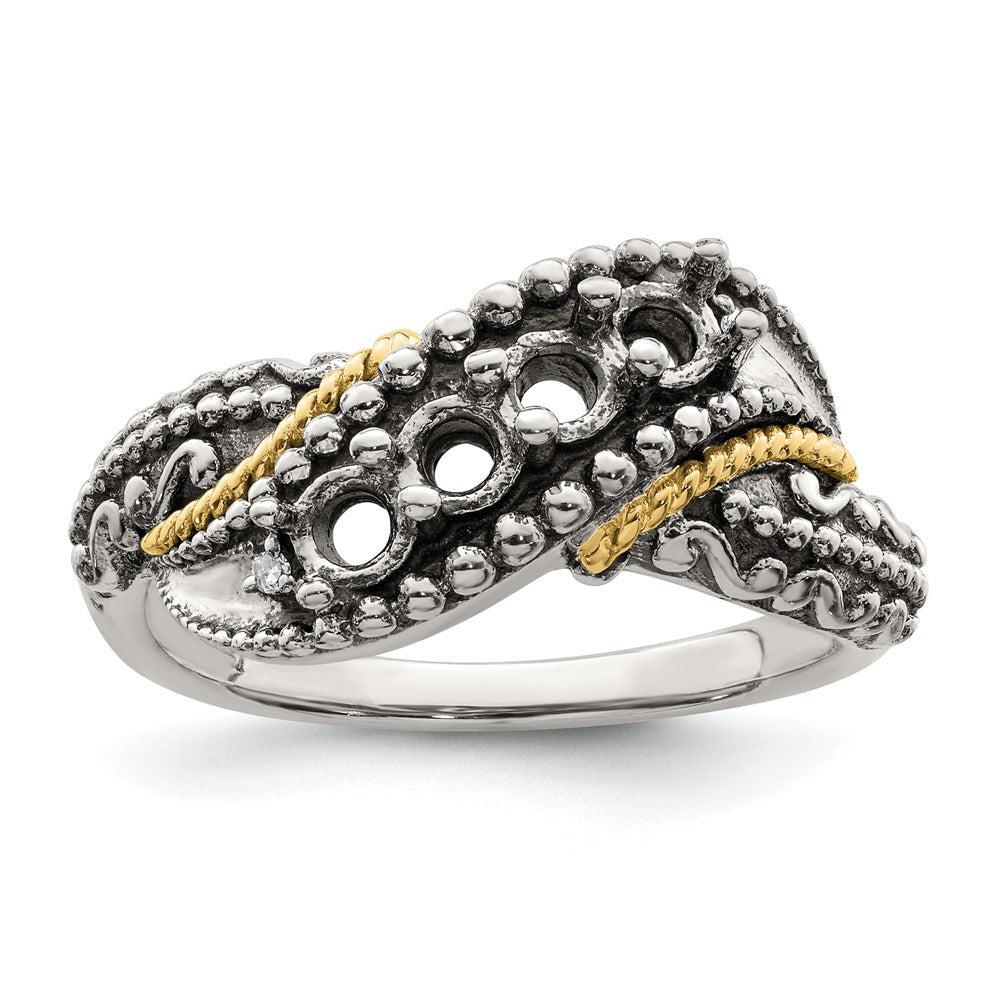Sterling Silver Antiqued w/14k 4-stone w/Diamond Mother's Ring - 84