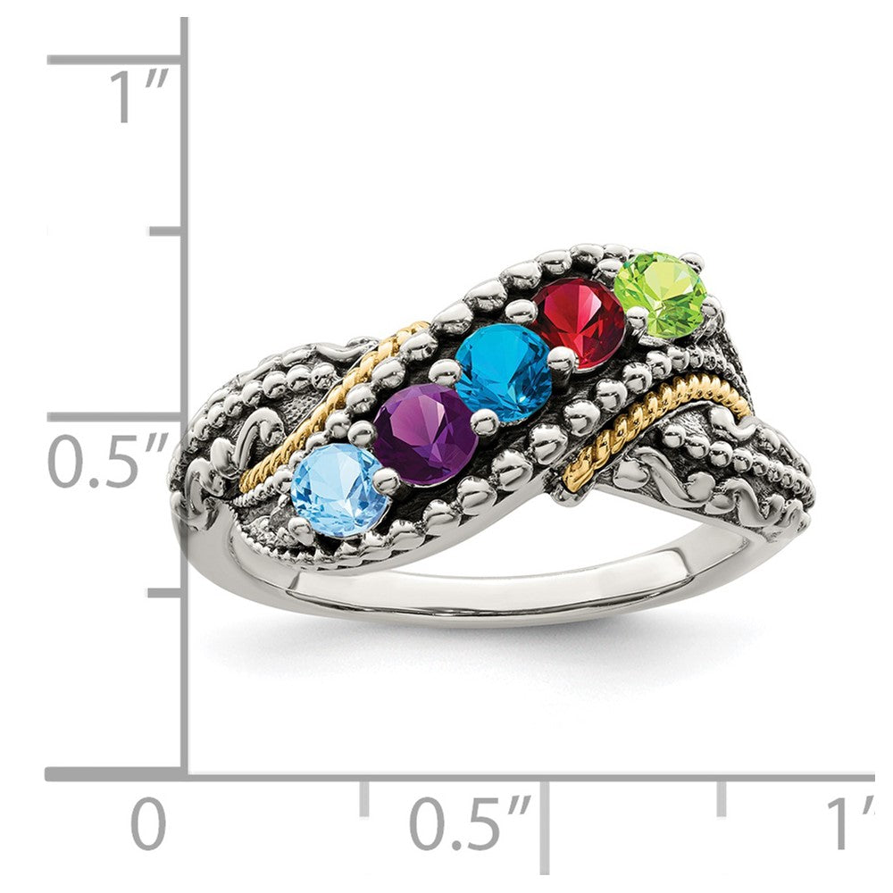 Sterling Silver Antiqued w/14k 5-stone w/Diamond Mother's Ring Semi-Mount - 74