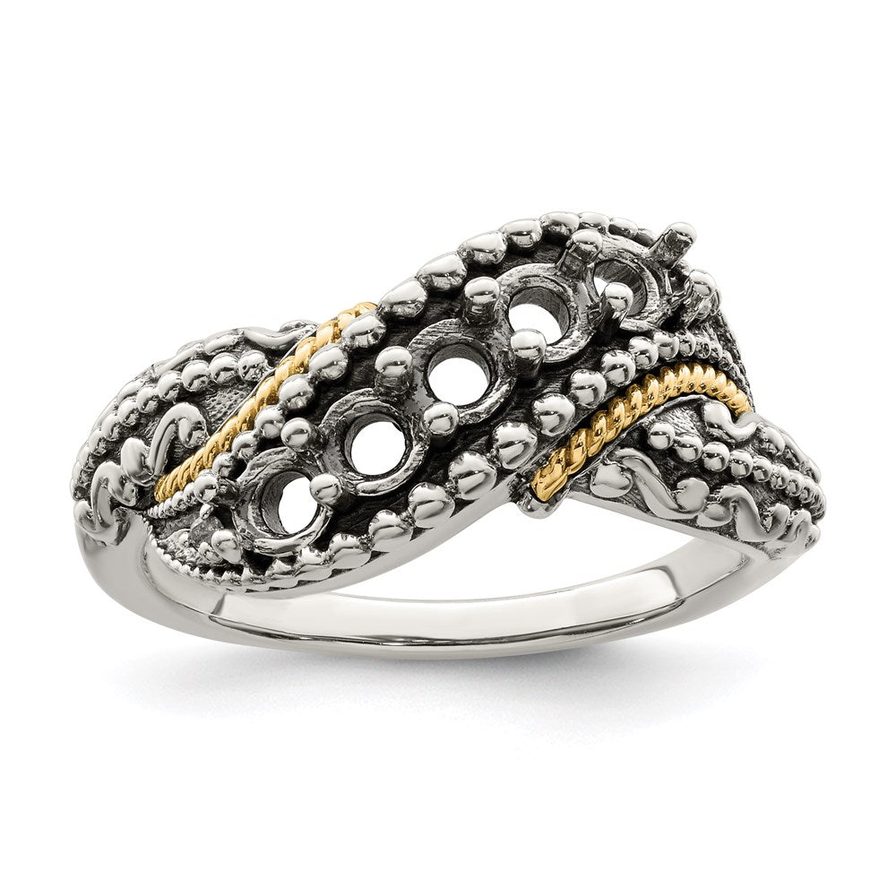 Sterling Silver Antiqued w/14k 5-stone w/Diamond Mother's Ring Semi-Mount - 74