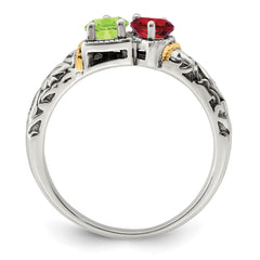Sterling Silver Antiqued w/14k 2-stone Mother's Ring Mounting - 31