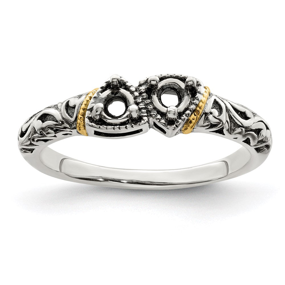 Sterling Silver Antiqued w/14k 2-stone Mother's Ring - 48