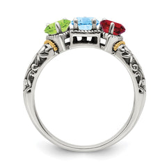 Sterling Silver Antiqued w/14k 3-stone Mother's Ring - 43