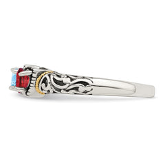 Sterling Silver Antiqued w/14k 3-stone Mother's Ring - 47