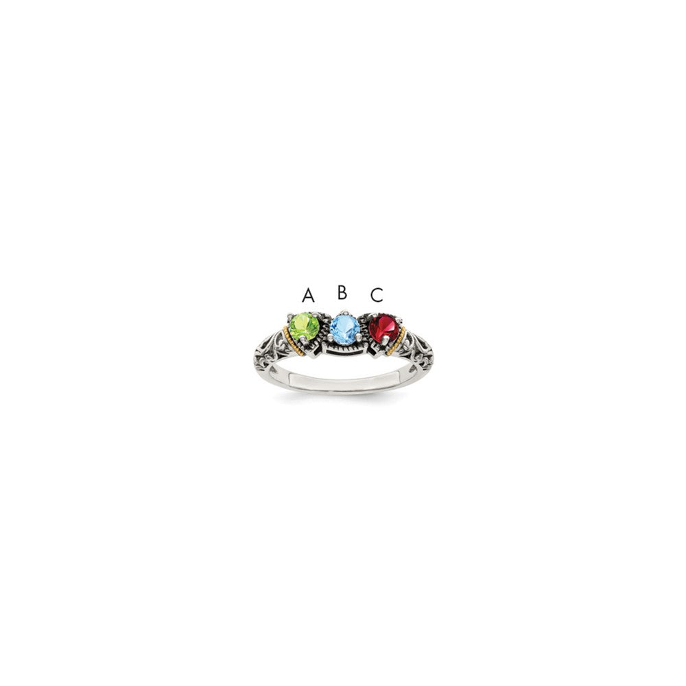Sterling Silver Antiqued w/14k 3-stone Mother's Ring Mounting - 33