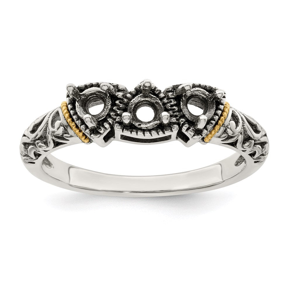 Sterling Silver Antiqued w/14k 3-stone Mother's Ring - 47