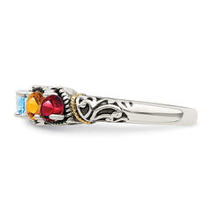 Sterling Silver Antiqued w/14k 4-stone Mother's Ring - 48