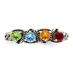 Sterling Silver Antiqued w/14k 4-stone Mother's Ring - 38