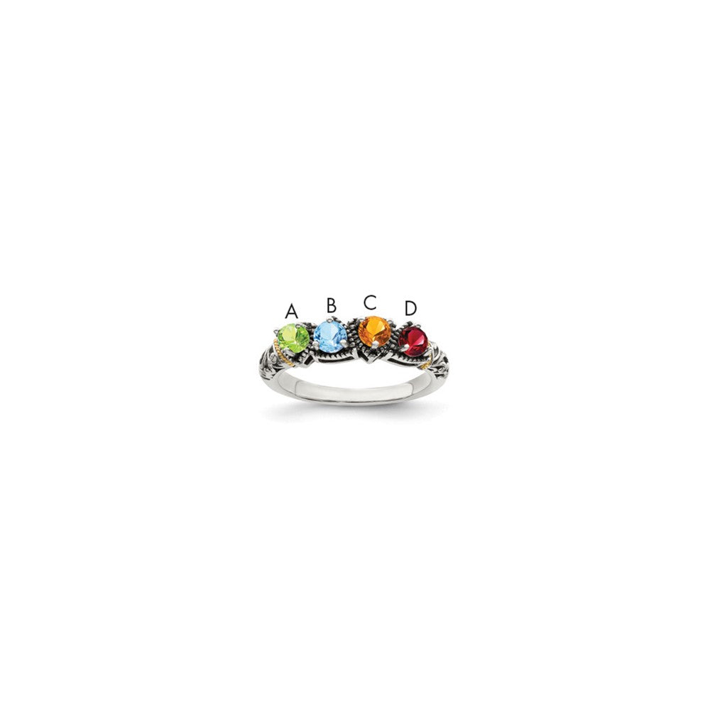 Sterling Silver Antiqued w/14k 4-stone Mother's Ring - 48