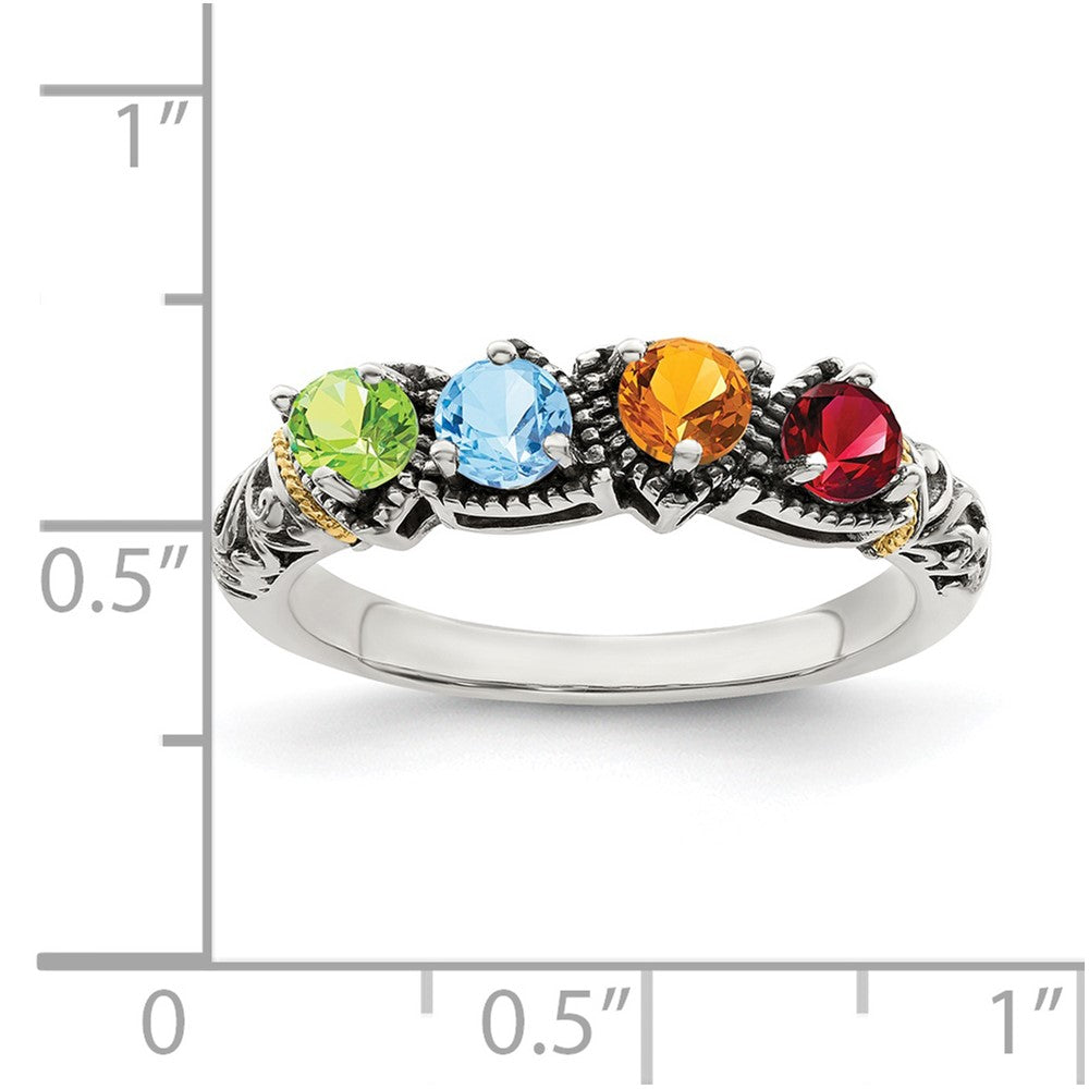 Sterling Silver Antiqued w/14k 4-stone Mother's Ring - 48