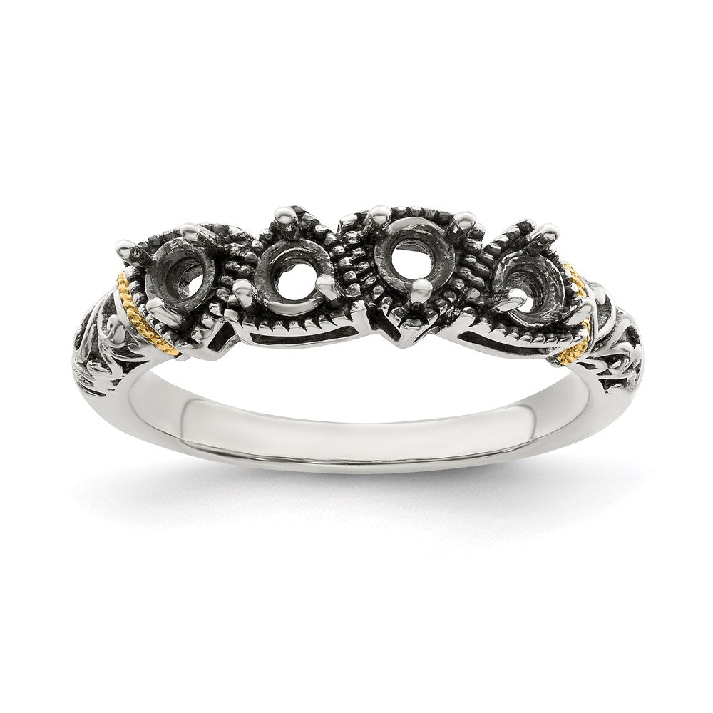 Sterling Silver Antiqued w/14k 4-stone Mother's Ring - 48