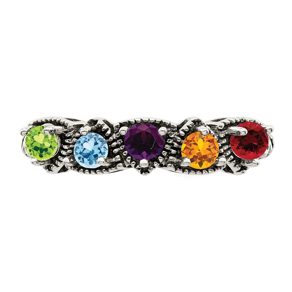 Sterling Silver Antiqued w/14k 5-stone Mother's Ring - 48