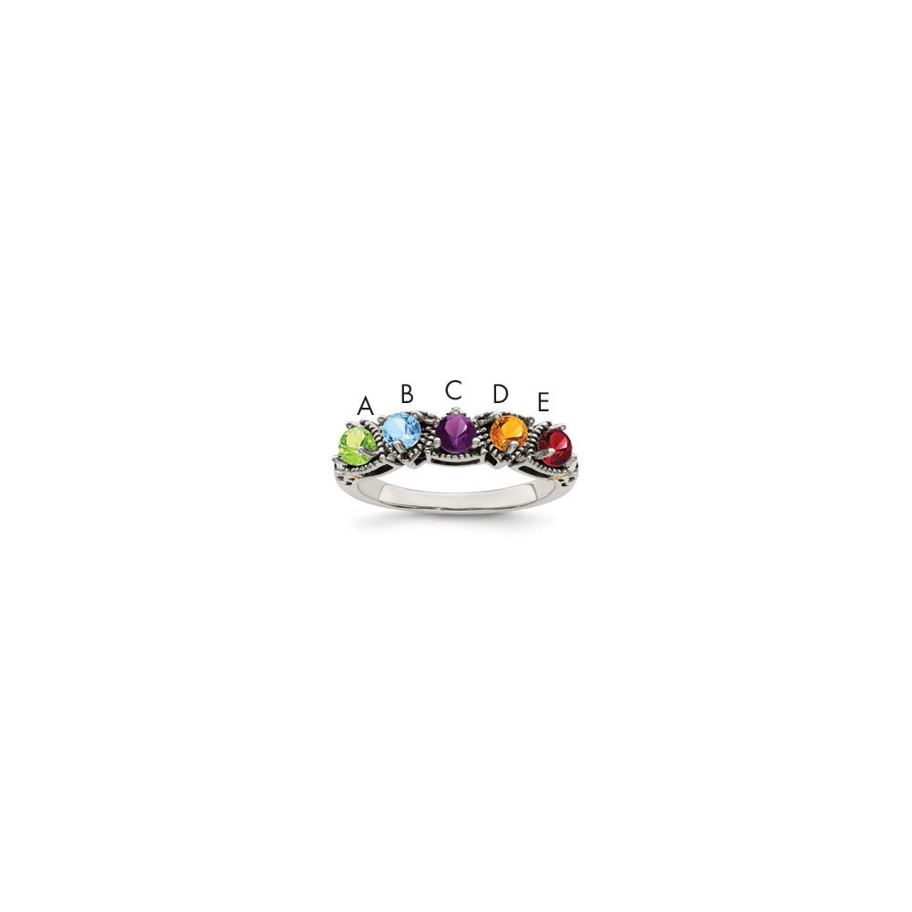 Sterling Silver Antiqued w/14k 5-stone Mother's Ring - 48