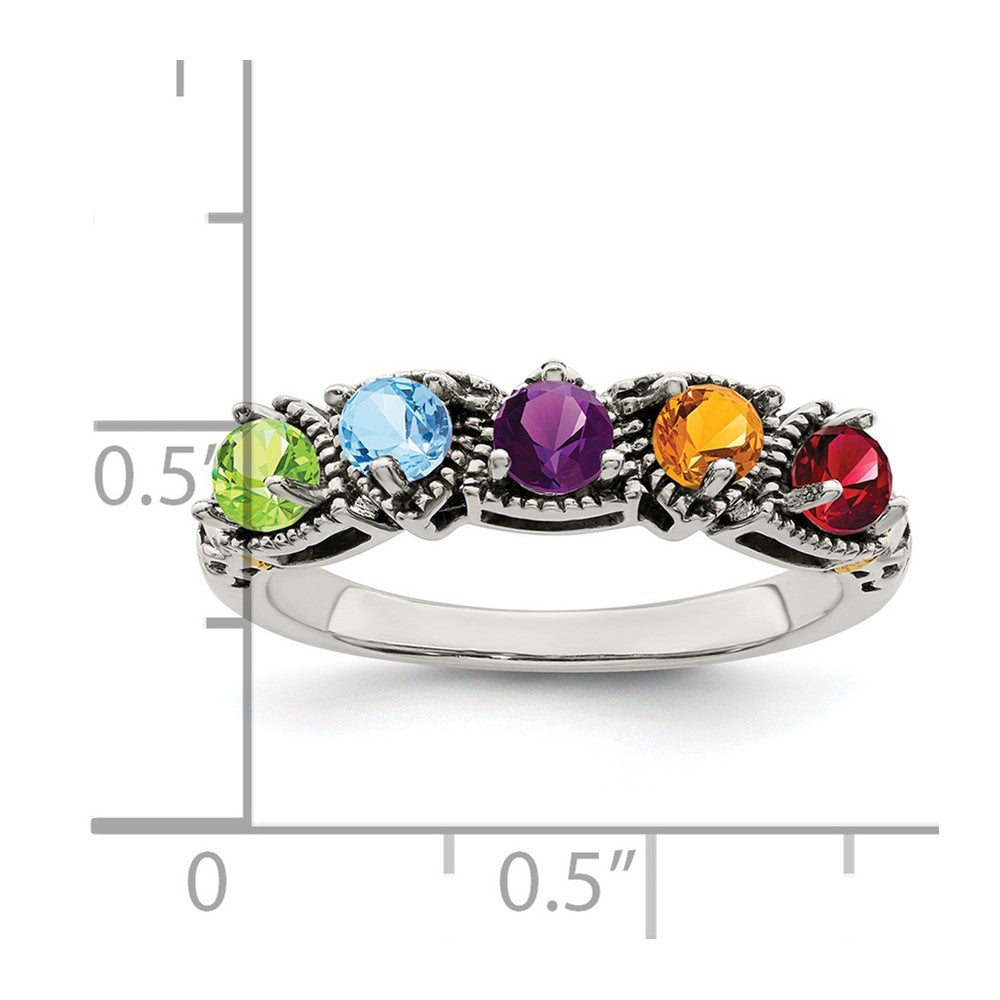 Sterling Silver Antiqued w/14k 5-stone Mother's Ring - 48