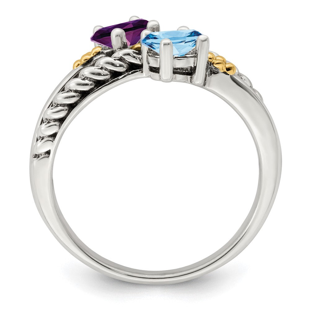 Sterling Silver Antiqued w/14k 2-stone Mother's Ring - 45