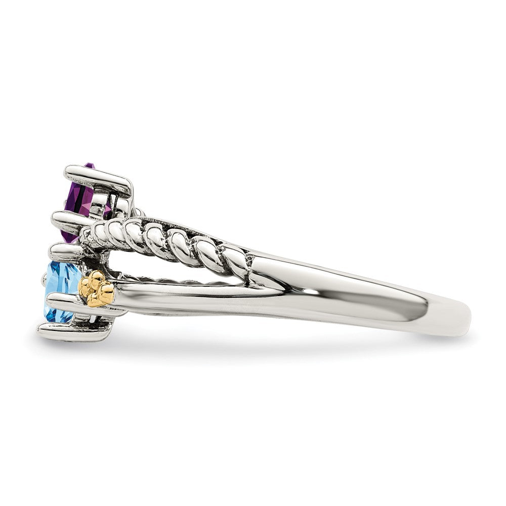 Sterling Silver Antiqued w/14k 2-stone Mother's Ring - 45