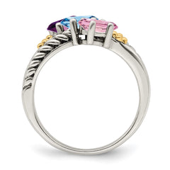 Sterling Silver Antiqued w/14k 3-stone Mother's Ring - 42
