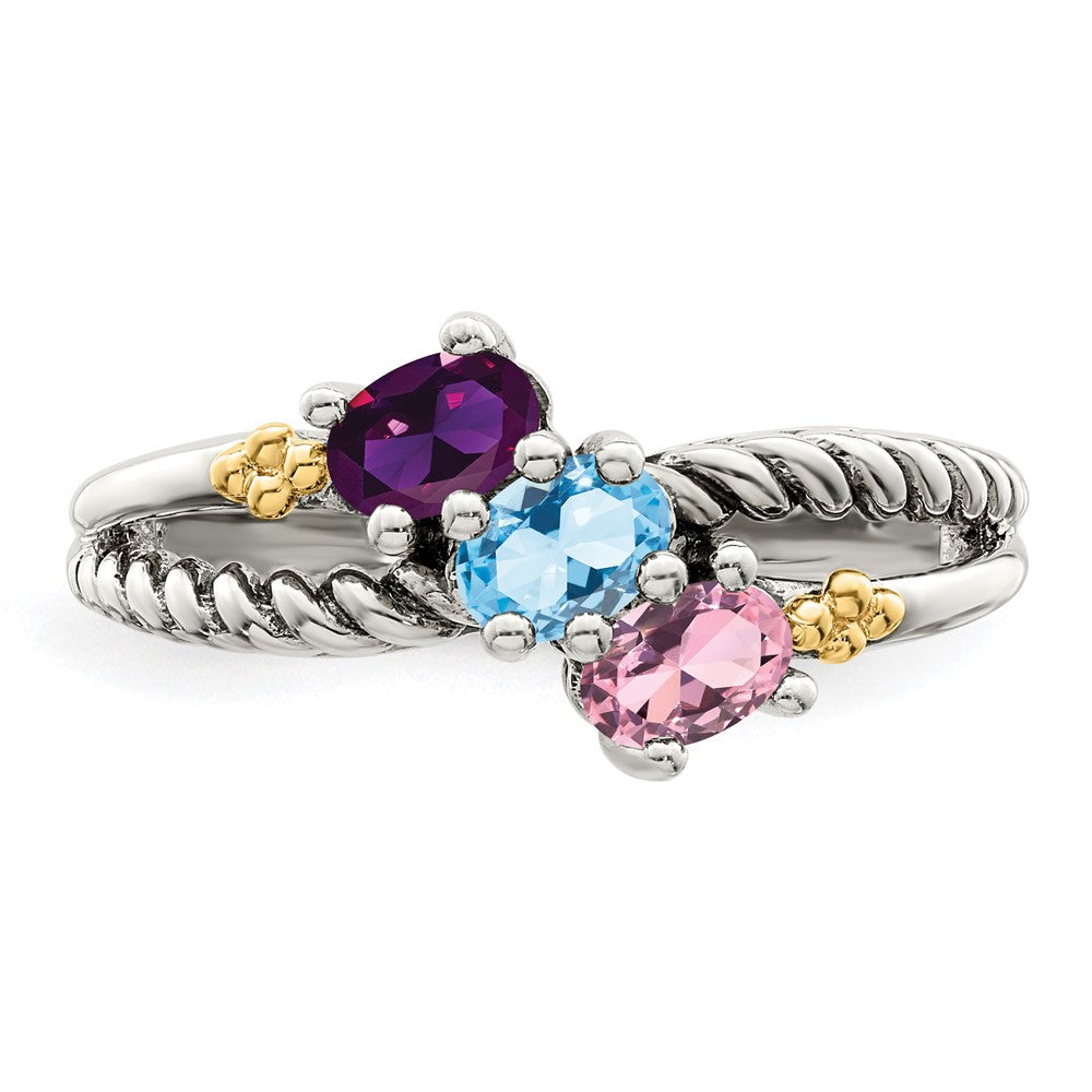 Sterling Silver Antiqued w/14k 3-stone Mother's Ring - 41
