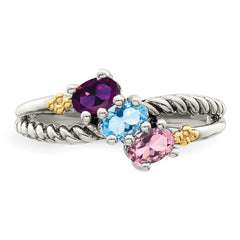 Sterling Silver Antiqued w/14k 3-stone Mother's Ring - 41